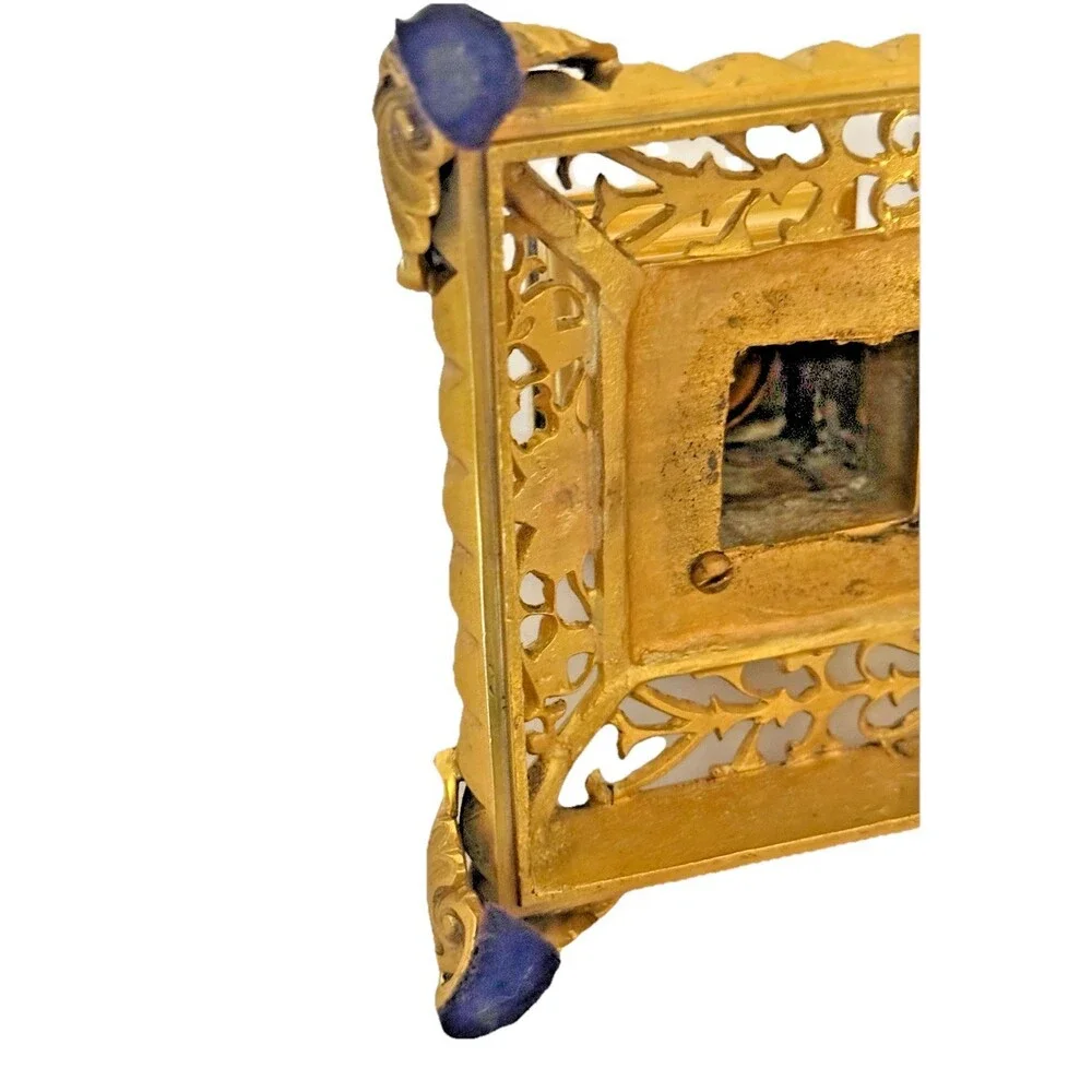 1890 Antique Gilt Bronze Double Inkwell Extraordinary Engraved Heavy Solid Vntg